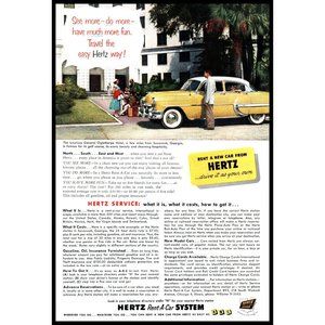 1953 Hertz Rent a Car Vintage Print Ad General Ogelthorpe Hotel Savannah Photo